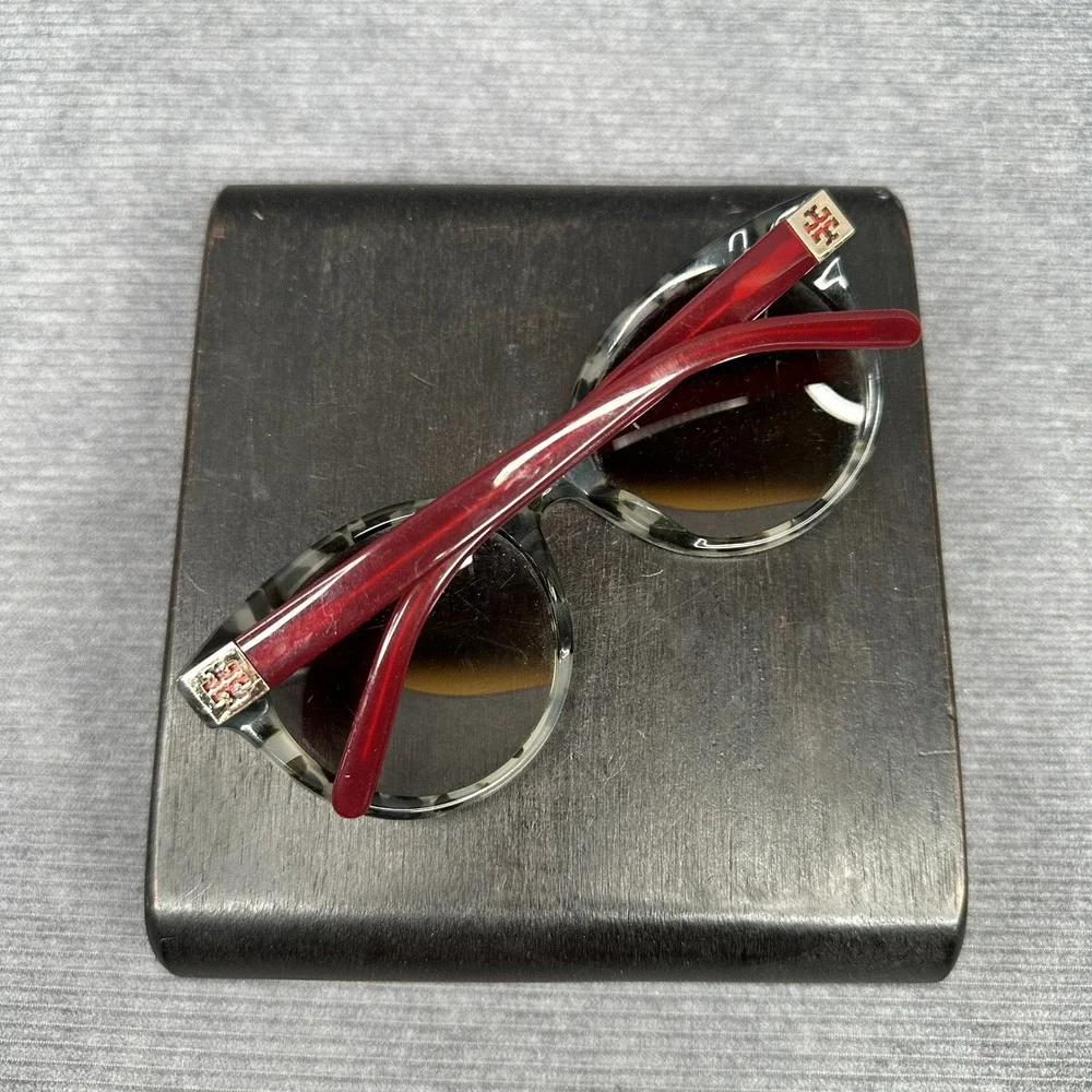 Tory Burch TY7079A Round Sunglasses Grey Marble Tortoise Red 139411 54mm